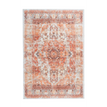 Tapis oriental rectangulaire avec médaillon en tons terracotta et beige, look distressed