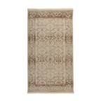 Tapis oriental rectangulaire beige et brun avec motif ancien et bord décoratif