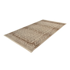 Tapis oriental rectangulaire effet vieilli beige et brun avec motifs floraux foncés