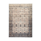 Tapis oriental rectangulaire beige et bleu avec motif central et bord détaillé