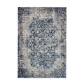 Tapis oriental rectangulaire bleu et écru effet vieilli avec motif orné et usé