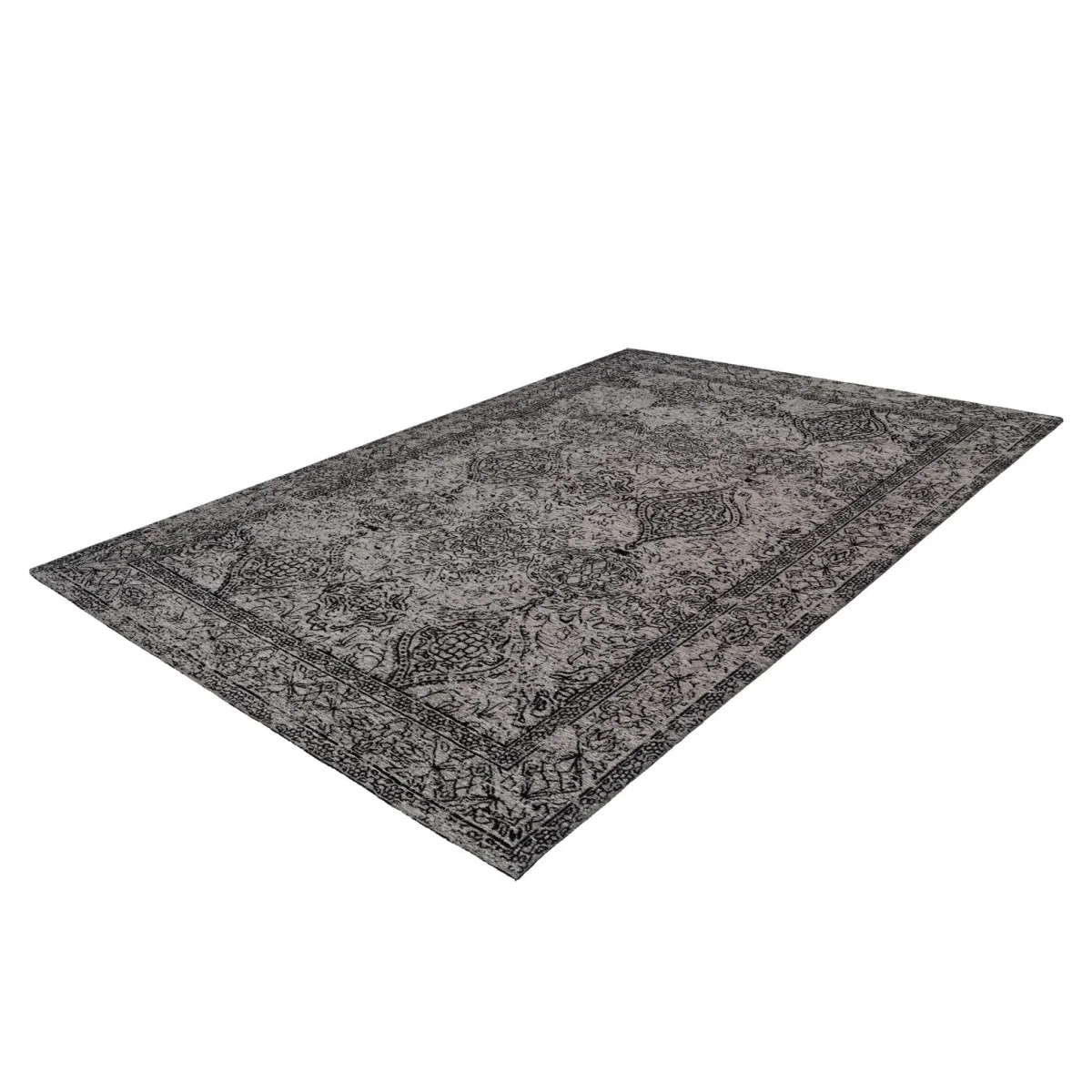 Tapis oriental rectangulaire gris anthracite effet vieilli avec motif distressed
