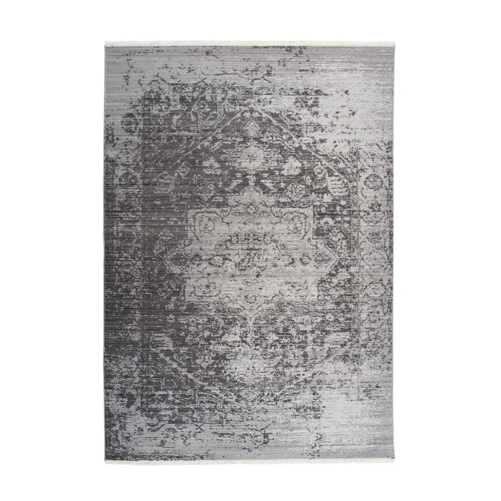 Tapis oriental rectangulaire gris effet vieilli doux 120x170 cm avec motif abstrait dégradé