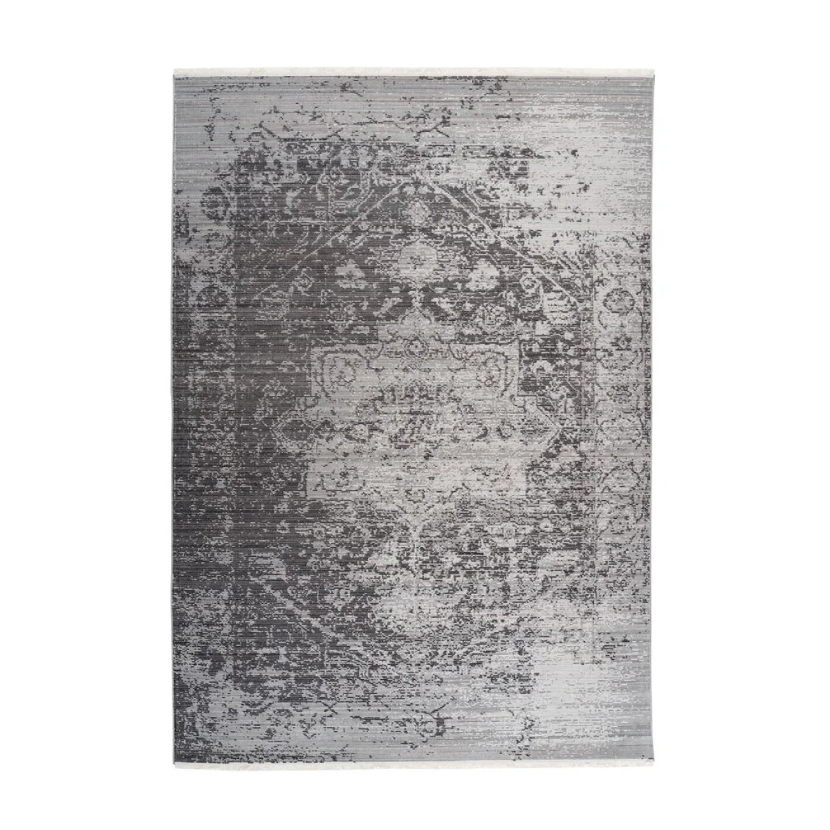 Tapis oriental rectangulaire gris effet vieilli doux 120x170 cm avec motif abstrait dégradé
