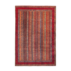 Tapis rectangulaire Faye 400 Multi / Rot 75cm x 150cm avec bord rouge et rayures colorées