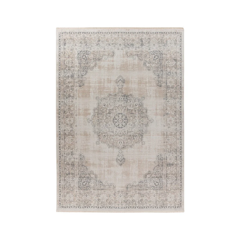 Tapis oriental rectangulaire en tissu gris à motif central – 160x230 cm