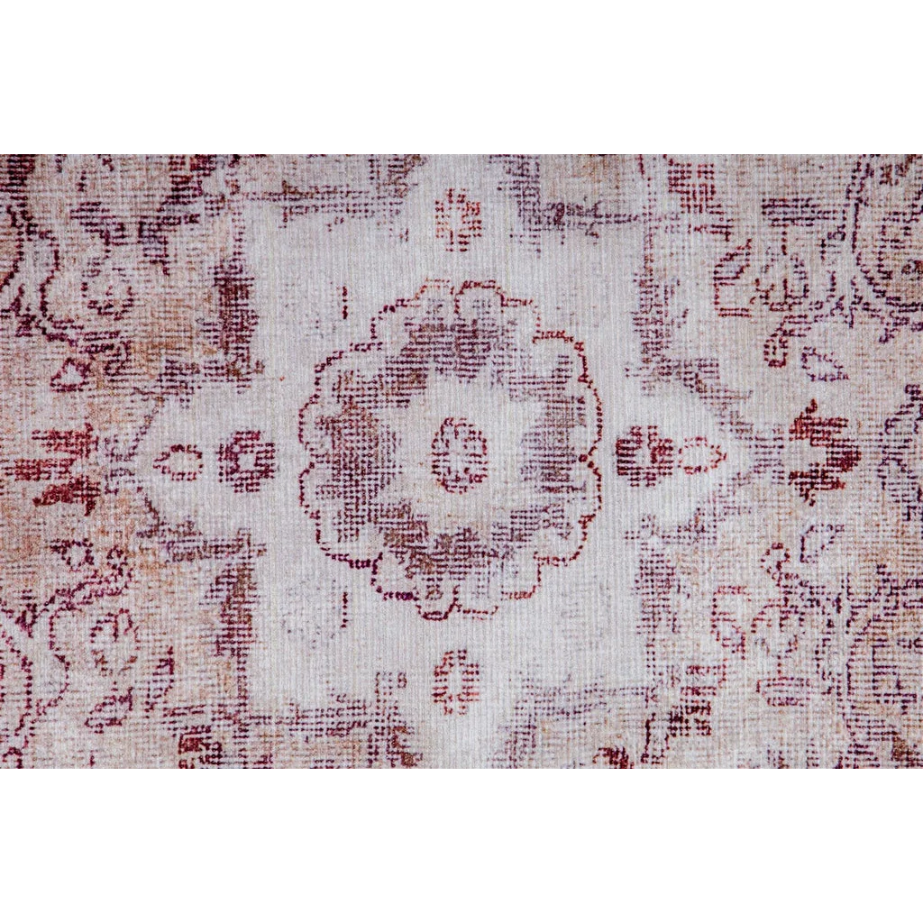 Tapis oriental rectangulaire vintage effet vieilli blanc rouge beige 160x230 cm