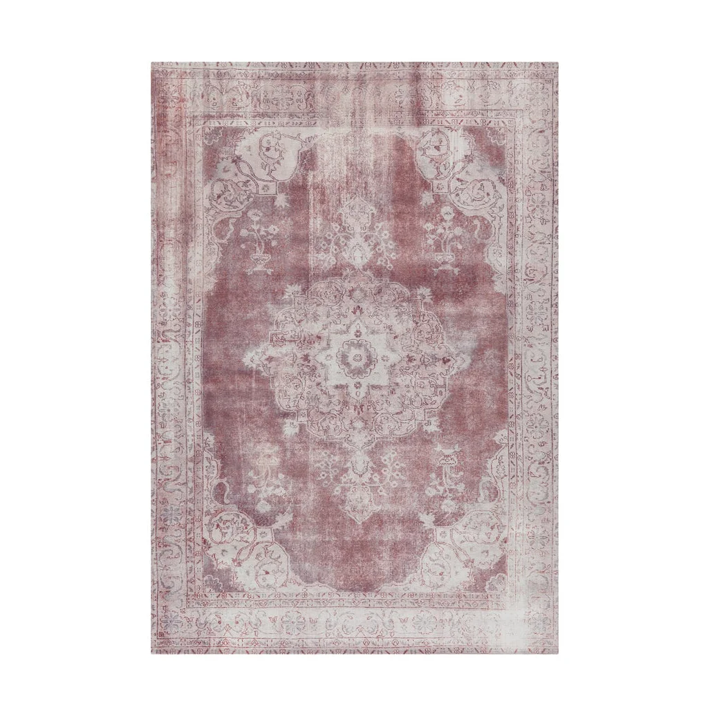 Tapis oriental rectangulaire vintage avec motif floral médallion bordeaux et beige