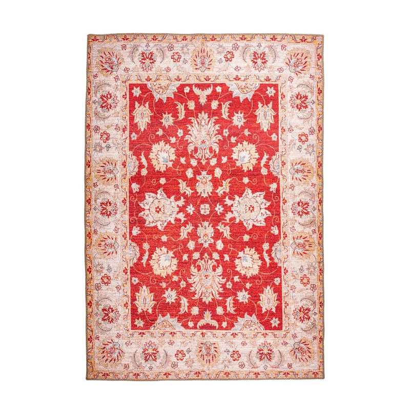 Tapis oriental rouge à motif floral et effet vieilli – 75x150 cm