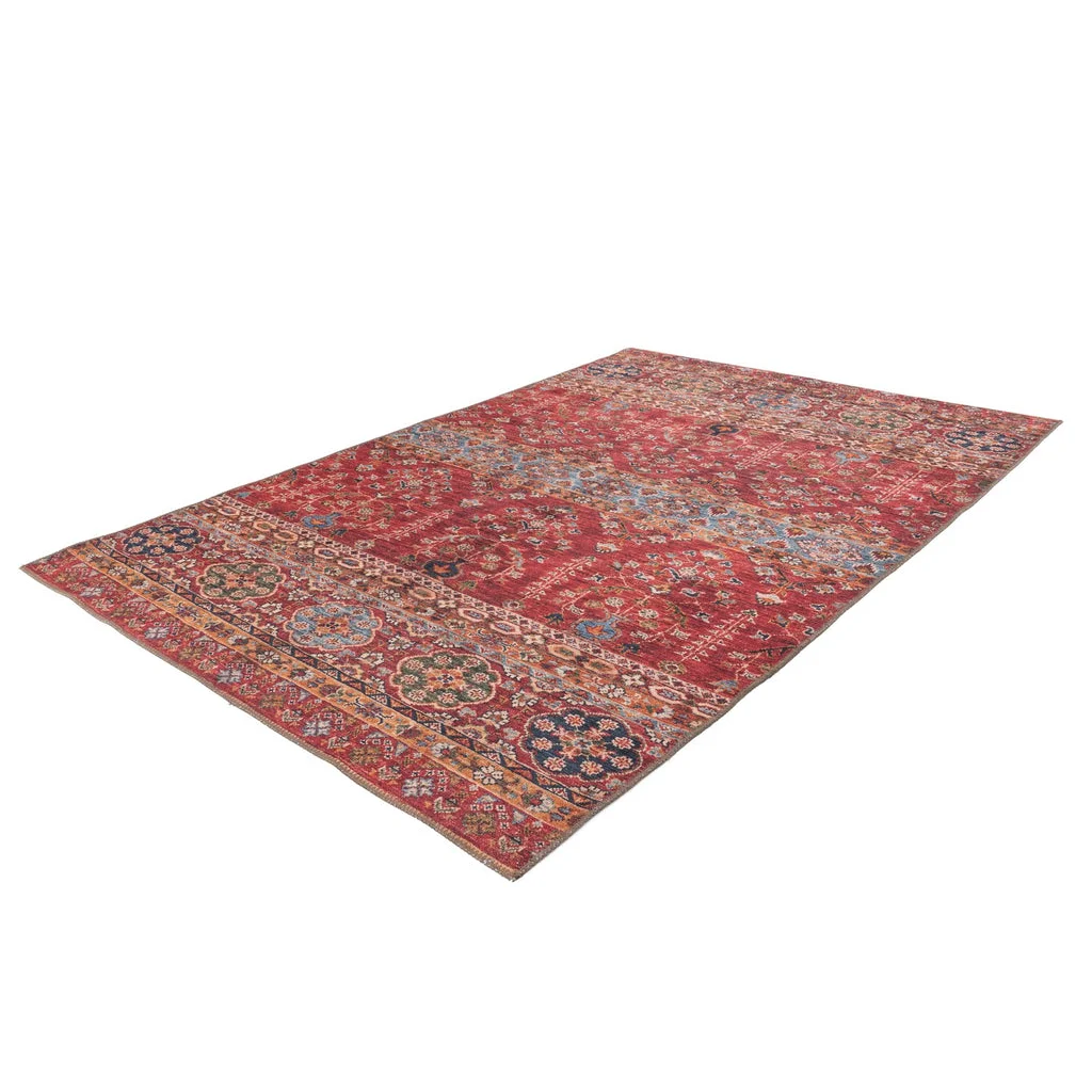 Tapis rectangulaire rouge orné de motifs floraux et de médaillons pour Faye 300 Multi / Rot 230cm x 330cm