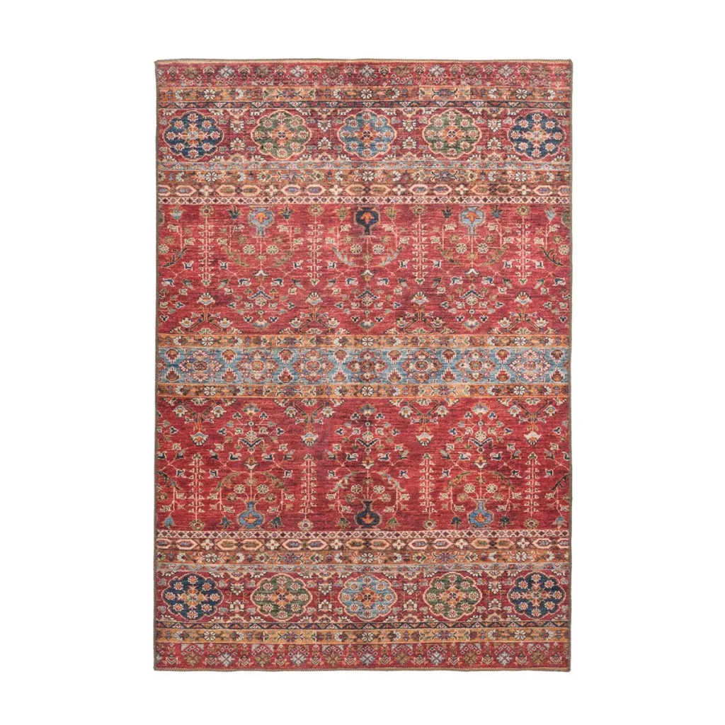 Tapis rectangulaire Faye 300 Multi / Rot 110cm x 180cm avec motifs floraux et géométriques