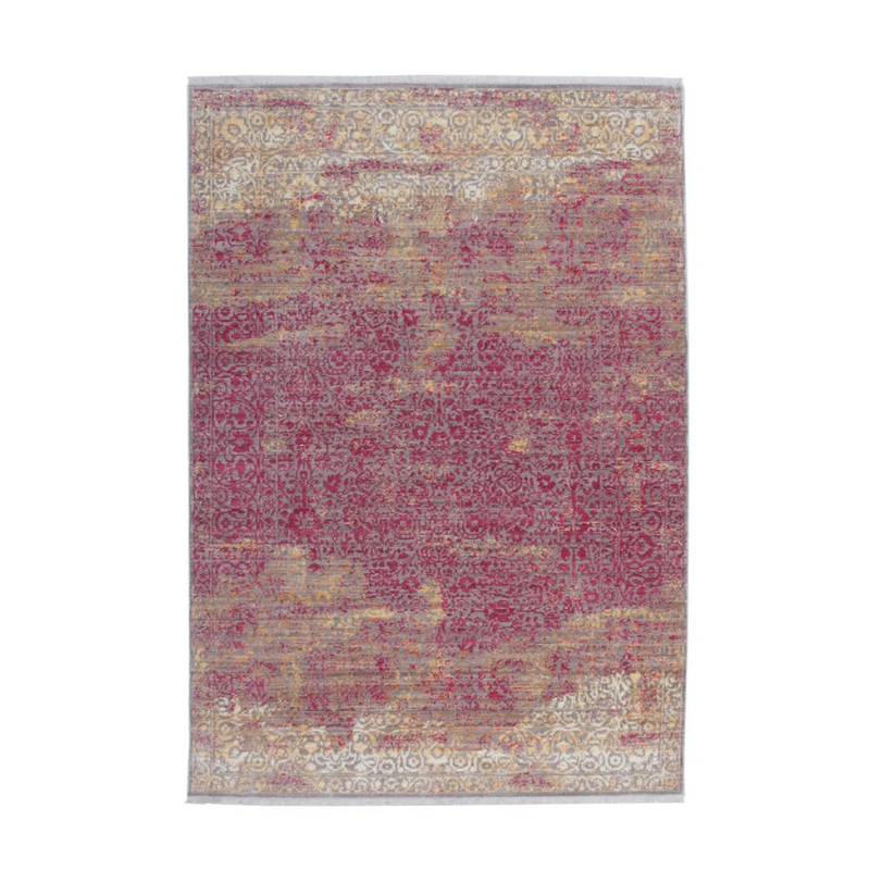 Tapis oriental rouge à motifs vieillis en polyester tissé ras – 120x170 cm