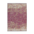 Tapis oriental rouge avec motifs vieillissants, design abstrait en fuchsia et beige