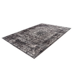 Tapis persan à poils courts gris taupe avec motif vieilli et bordure rectangulaire