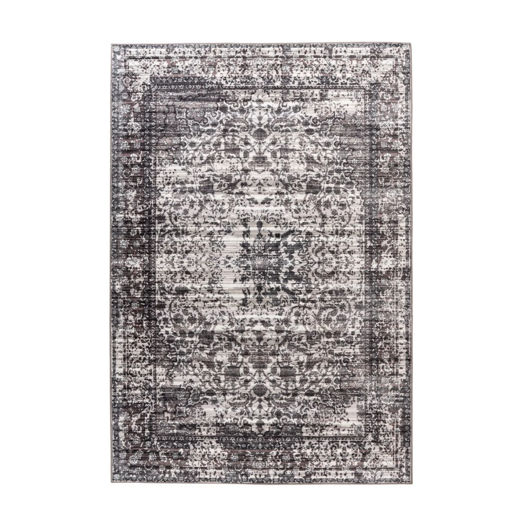 Tapis persan en laine gris taupe vieilli, motif traditionnel, 200x290 cm