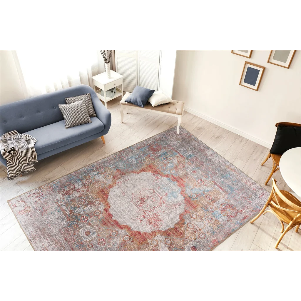 Tapis multicolore Faye 100 avec design circulaire, aspect distressé, 190x290cm
