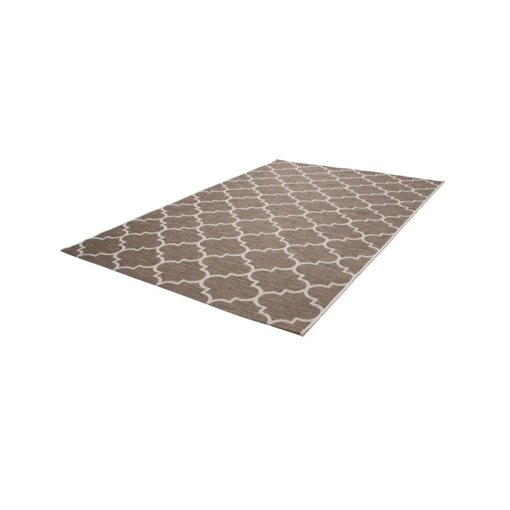 Tapis plat rectangulaire beige et taupe avec motif marocain blanc 80x230 cm