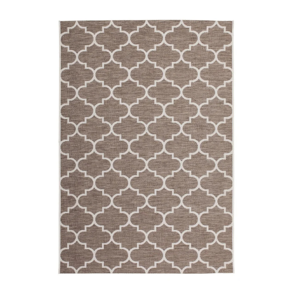 Tapis rectangulaire beige et taupe avec motif marocain et motif quatrefoil 80x230 cm