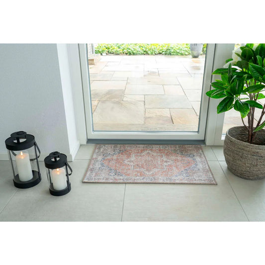 Tapis de porte persan en polyester orange et bleu 50x80 cm
