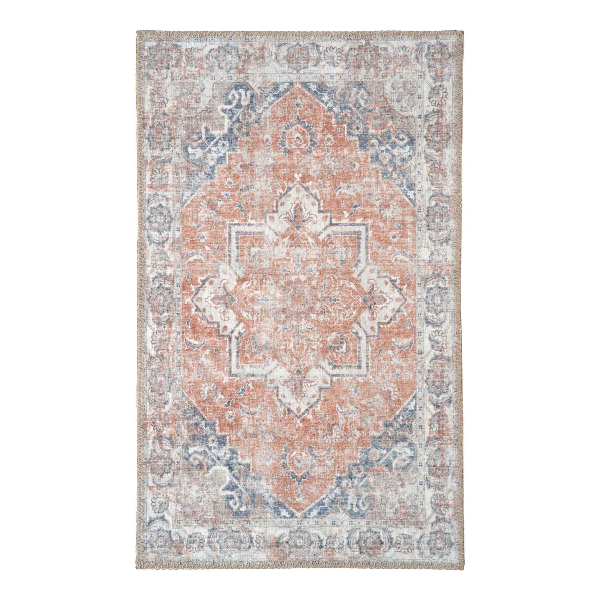 Tapis de porte persan vintage orange et bleu 50x80 cm