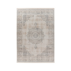 Tapis rectangulaire à médaillon beige et gris en tissu doux 120x170 cm