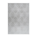 Tapis rectangulaire gris et blanc avec motifs hexagonaux et étoiles en velours