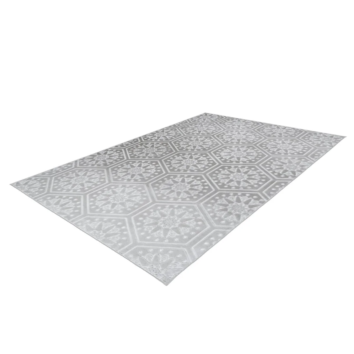 Tapis rectangulaire gris et blanc avec motif hexagonal en velours 160x230 cm
