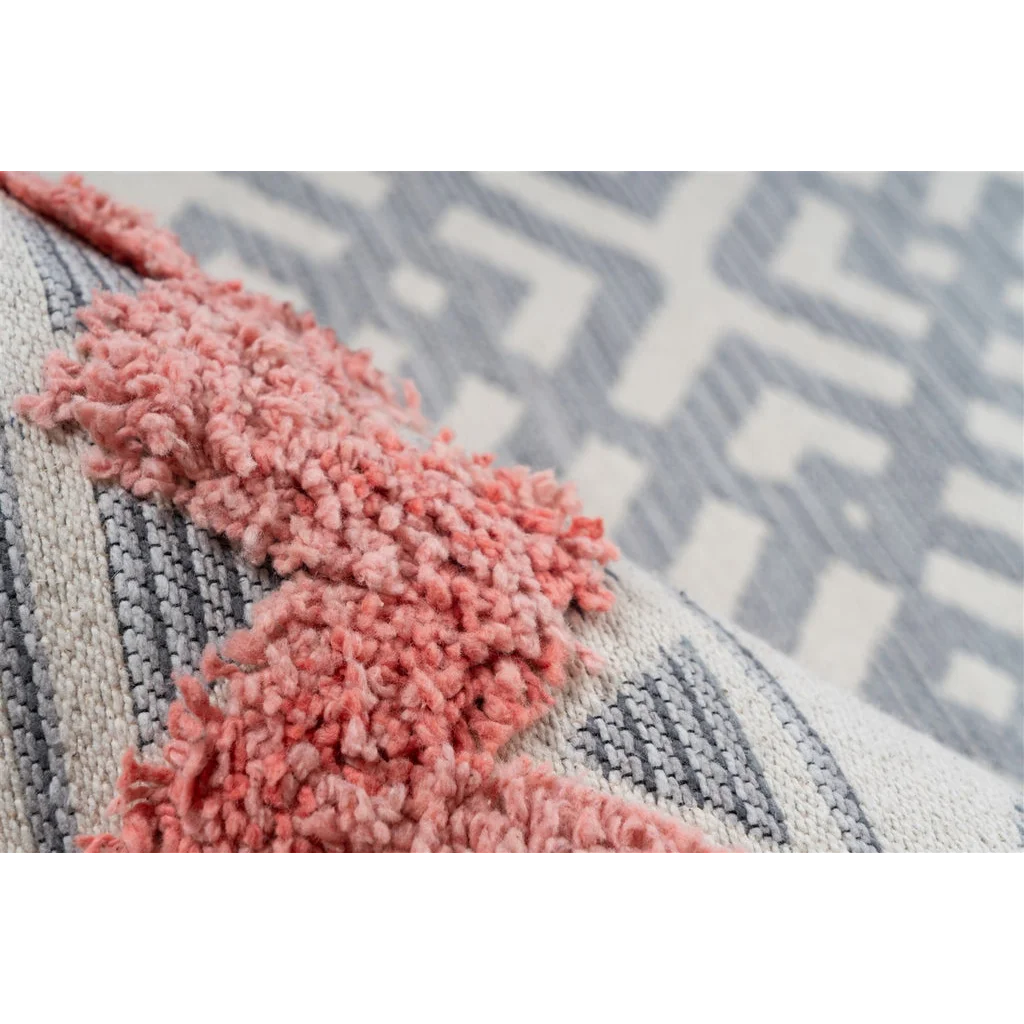 Coussin tufté rose et gris avec motif ethnique pour Tapis rectangulaire coton