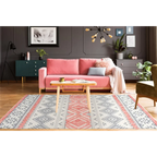 Tapis rectangulaire ethnique en coton gris, corail et rose 160x230 cm