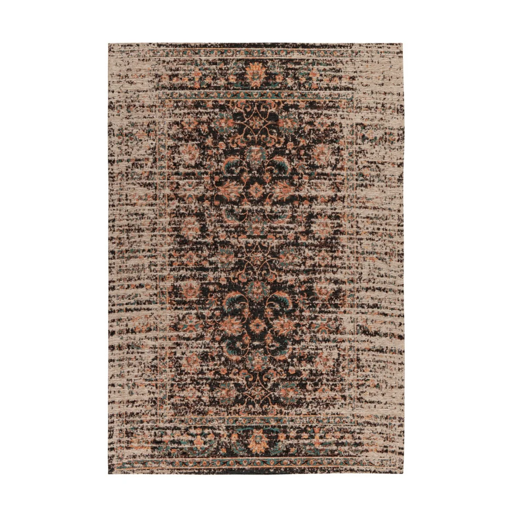 Tapis rectangulaire à motifs persans vieilli noir, beige et rose 200x290 cm