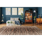 Tapis rectangulaire à motifs persans vieillis noir terracotta 200x290 cm