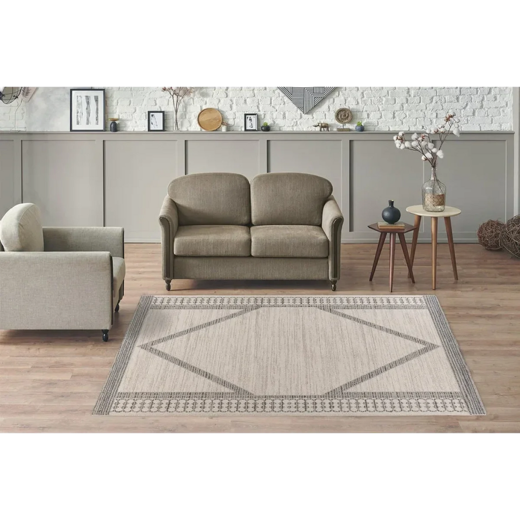 Tapis rectangulaire beige avec motifs géométriques en tissage plat 160x230 cm