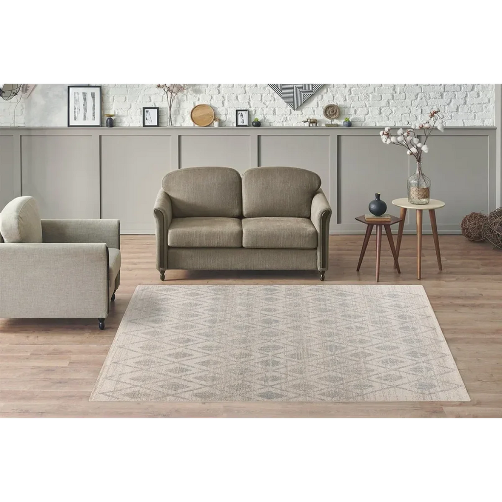 Tapis rectangulaire beige à motifs losanges gris de 120x170 cm