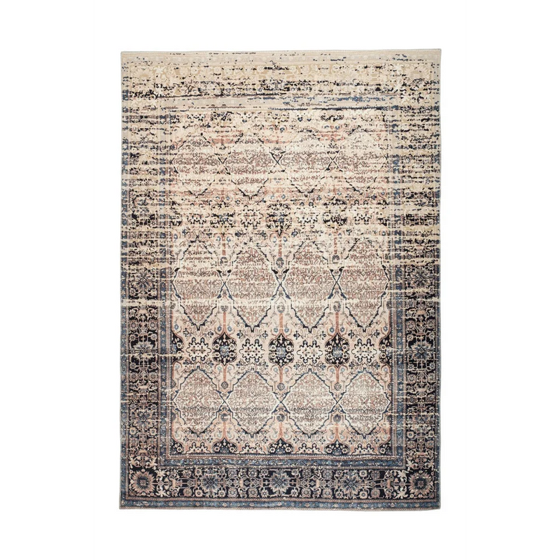 Tapis rectangulaire beige et bleu motif oriental tissé – 80x150 cm