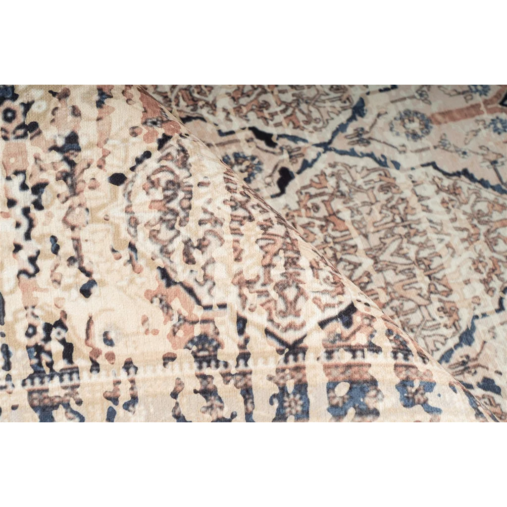 Tapis rectangulaire beige et bleu motif oriental tissé 80x150 cm