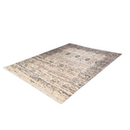 Tapis rectangulaire beige et bleu avec motif oriental, border et médaille centrale