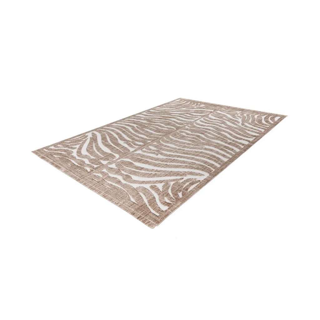 Tapis zébré beige et blanc en tissu texturé rectangulaire 120x170 cm
