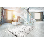 Ottoman rectangulaire blanc avec pieds en or, adapté au tapis berbère motifs losanges noirs