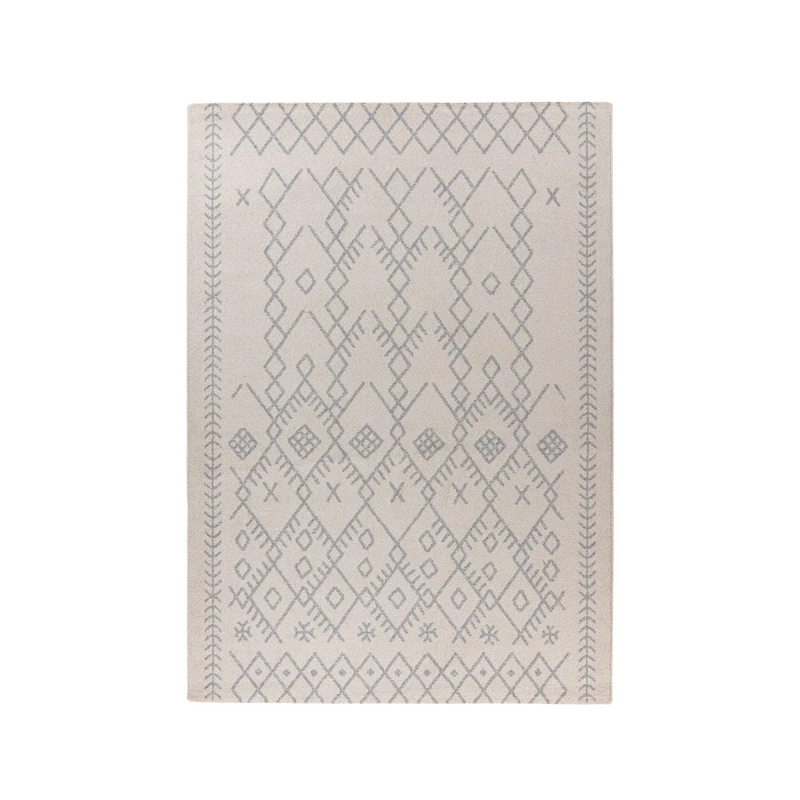 Tapis rectangulaire écru à motifs géométriques bouclés