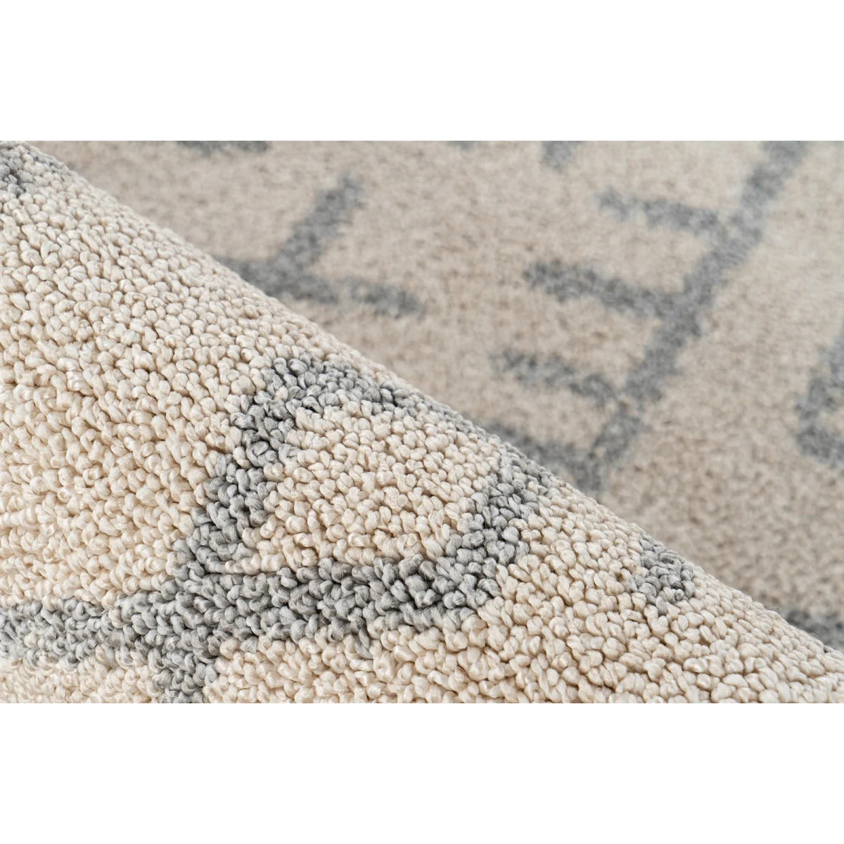 Tapis rectangulaire écru à motifs géométriques bouclés avec rouleaux en crème et gris