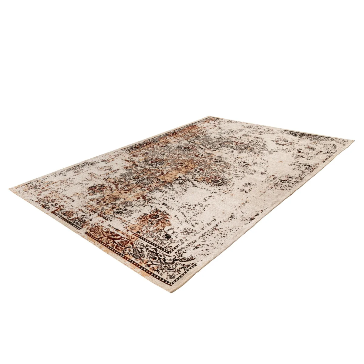Tapis rectangulaire écru à motifs orientaux patinés, distressed look, 80x150 cm