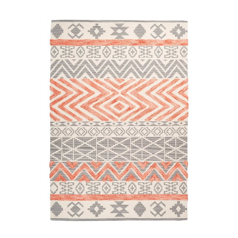 Tapis rectangulaire ethnique gris et abricot en coton – 120x170 cm