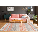 Tapis rectangulaire ethnique gris, blanc et abricot en coton 120x170 cm