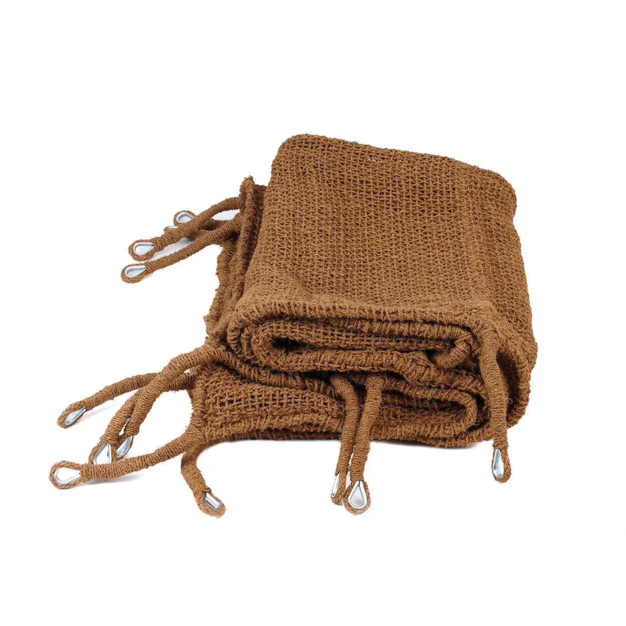 Sac en maille tissée marron avec aglets argentés, 500x300 cm