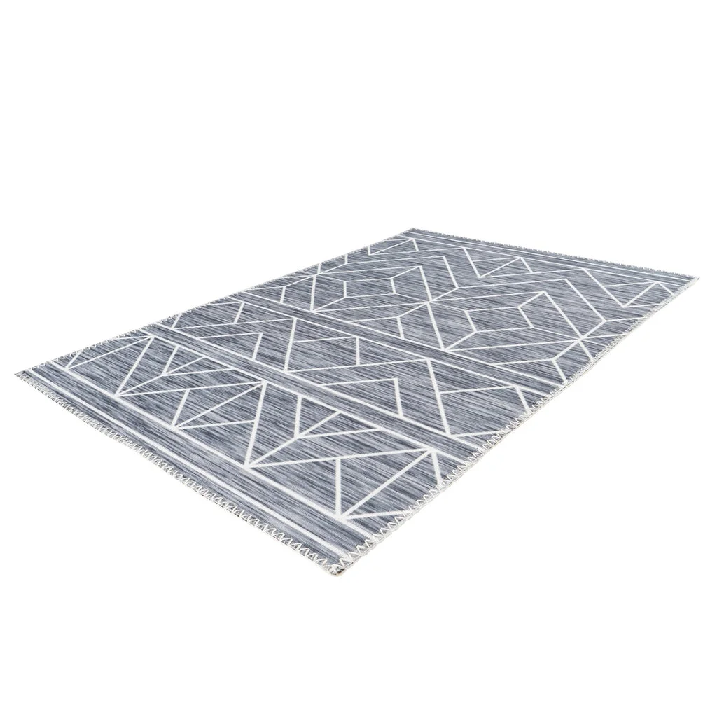 Tapis rectangulaire gris à motif géométrique avec franges 120x180 cm