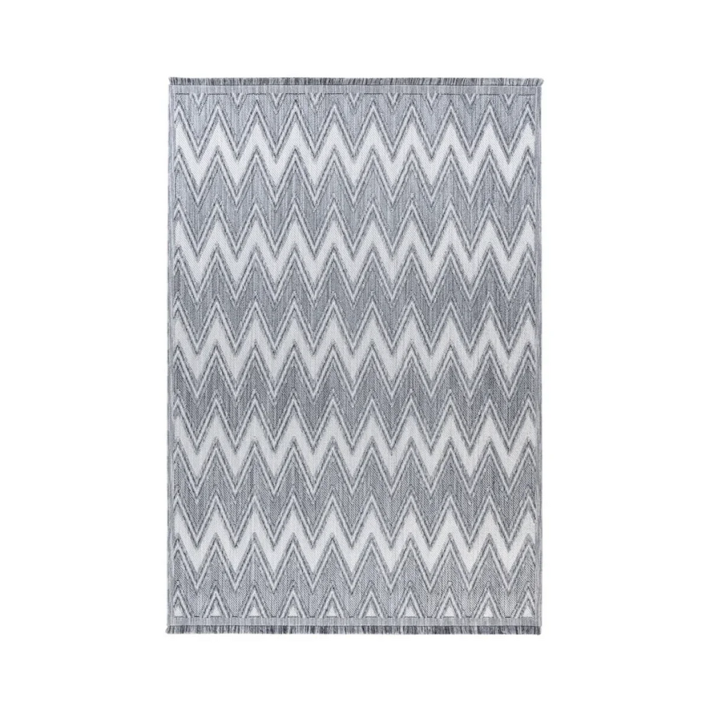 Tapis rectangulaire Sarai 200 Grau / Weiß 120cm x 170cm avec motif chevron gris et blanc