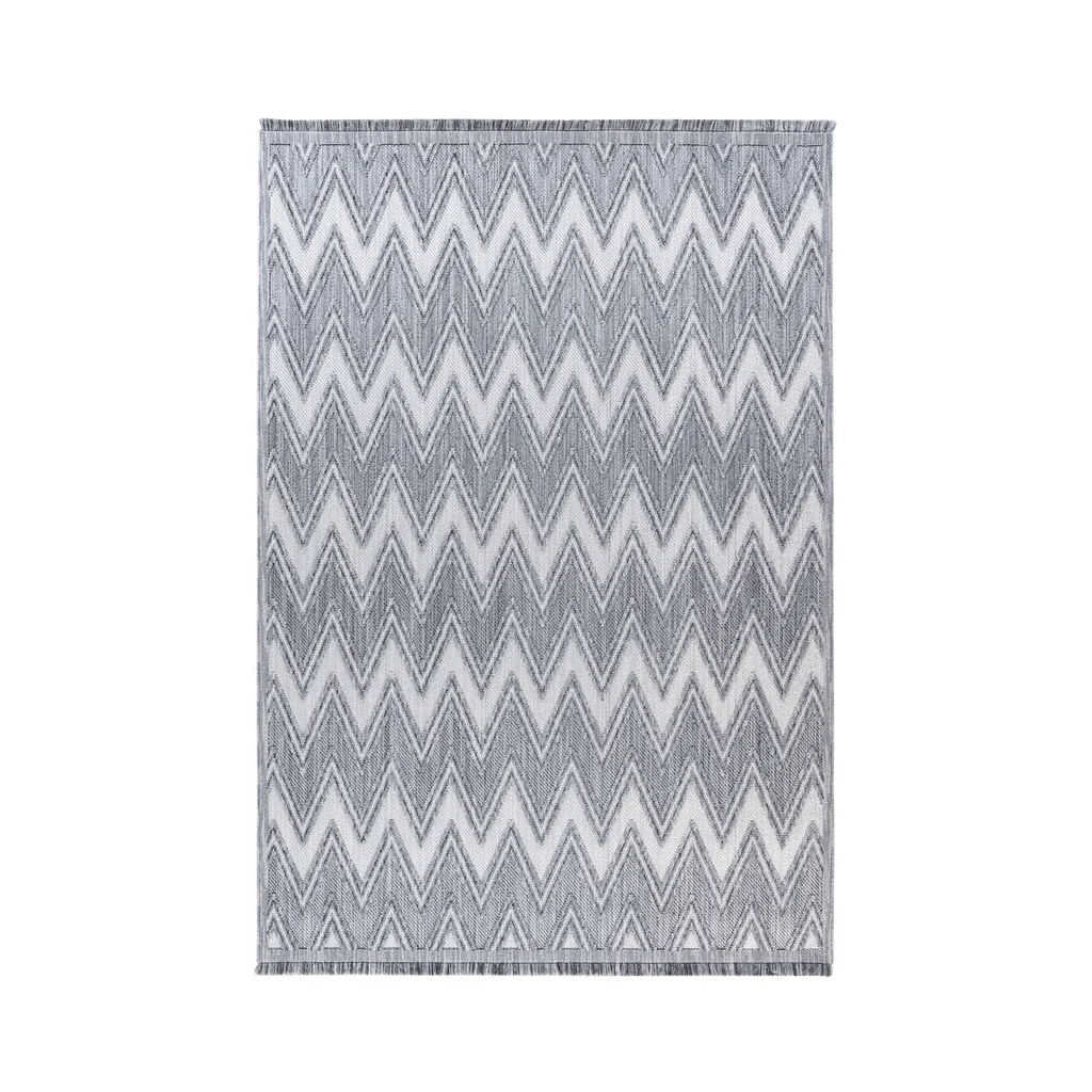 Tapis rectangulaire Sarai 200 Grau / Weiß 120cm x 170cm avec motif chevron gris et blanc
