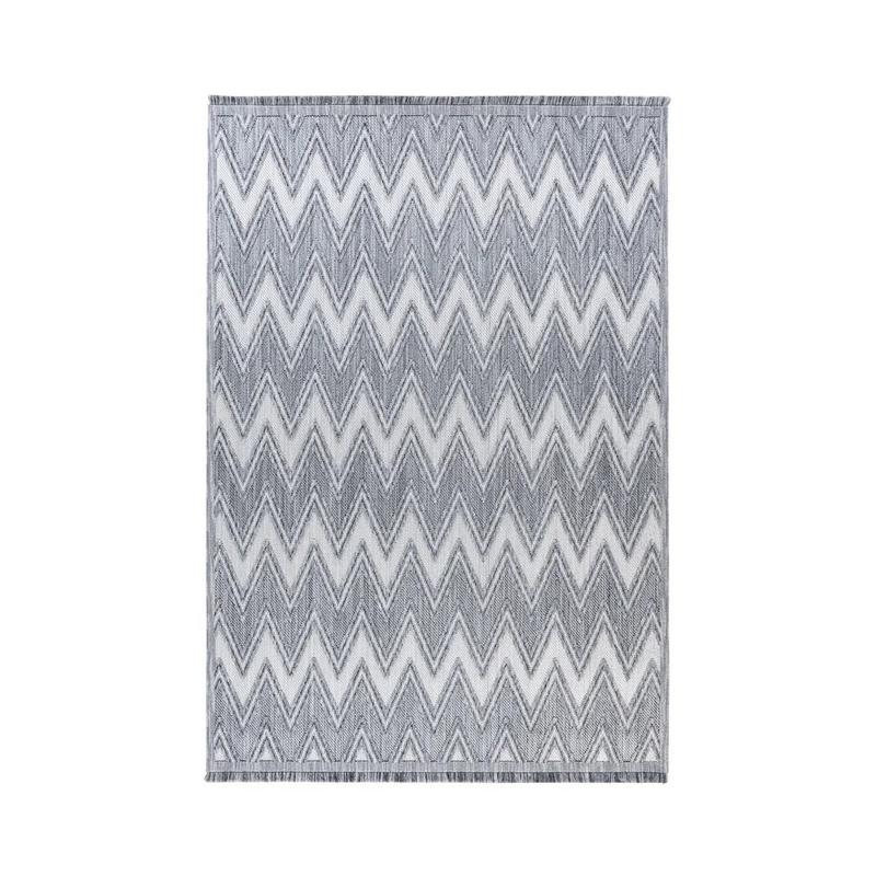 Tapis rectangulaire gris et blanc en polyester motif chevrons – 120x170 cm