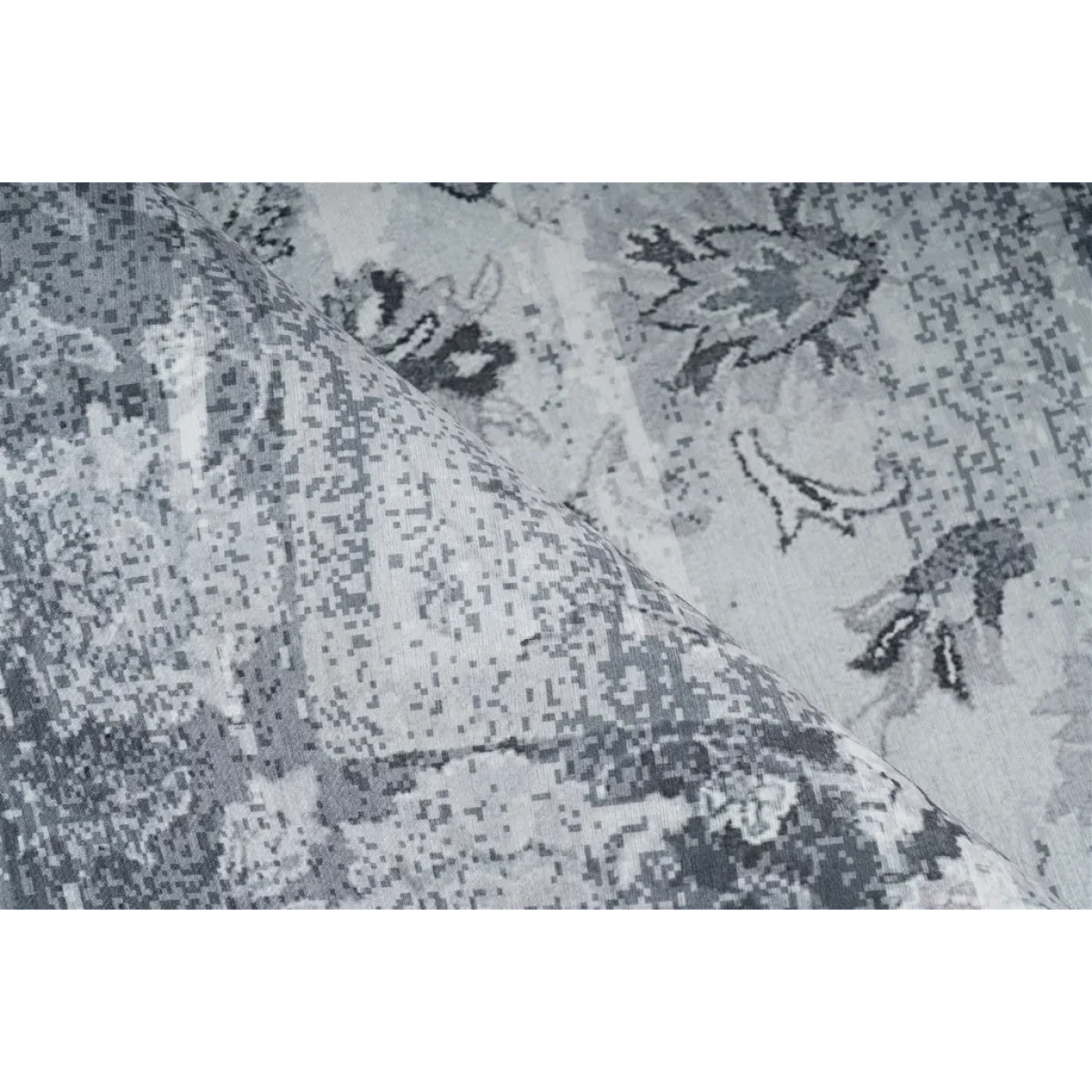 Tapis rectangulaire vintage gris et bleu à motifs floraux en gris et bleu