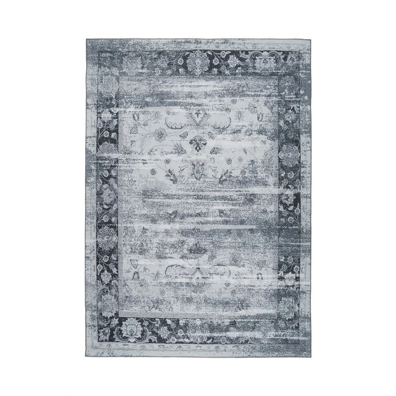 Tapis rectangulaire gris bleu motifs orientaux effet vieilli – 170x240 cm